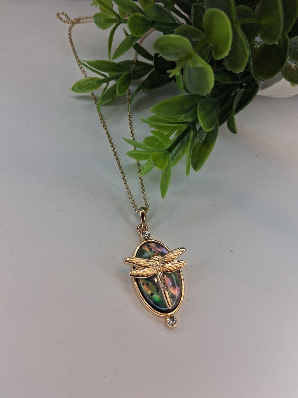 Gold Dragonfly Abalone Pendant Necklace - Women Jewelry